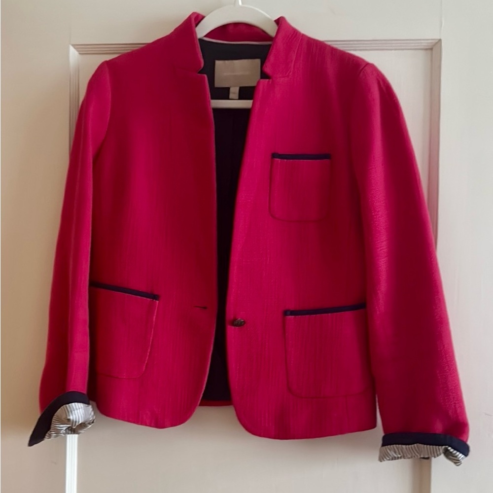 Fuschia + Navy cotton summer blazer - Banana Republic